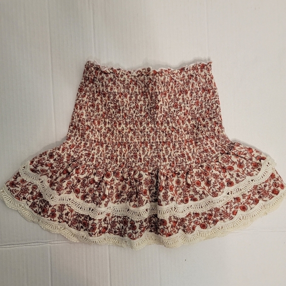 Moodie Mini Skirt XS/S Smocked Waist Ruffle Linen Blend Boho Beachy - Picture 3 of 7